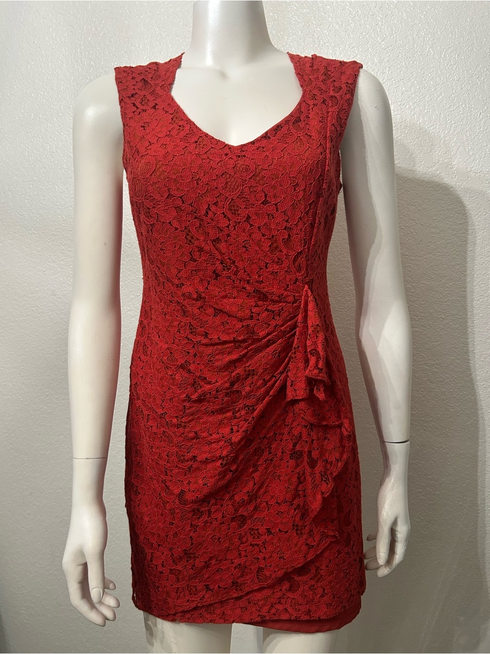 Forever 21 Red Lace V-Neck Mini Dress